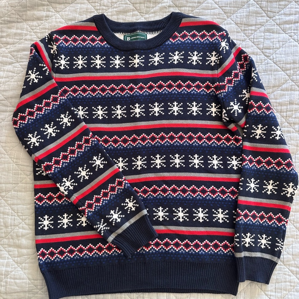 Brooks Brothers Kids Navy and Red Snowflake Sweater